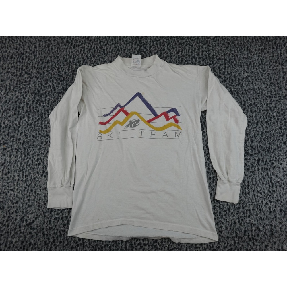 K2 T-Shirt Youth Small White Long Sleeve Ski Team Mountain Graphic USA Made